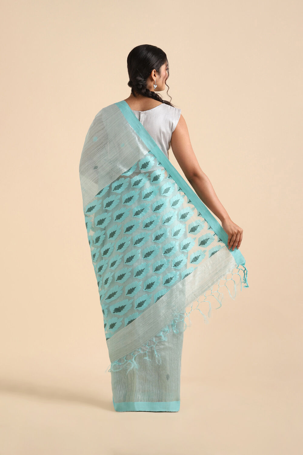 Light Blue Pure Silk Jamdani Saree image number null