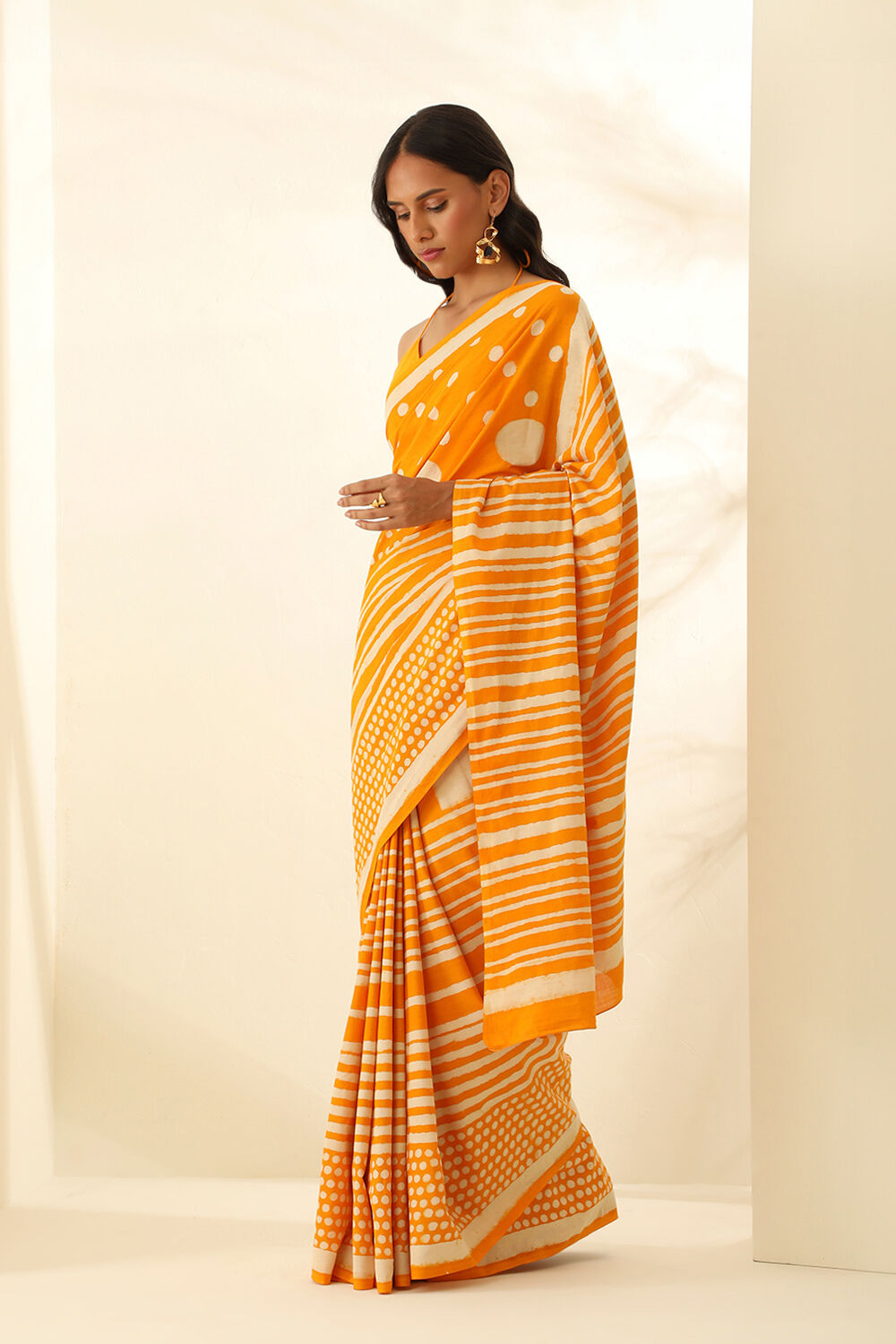 Yellow Pure Cotton Bagru Block Printed Saree image number null