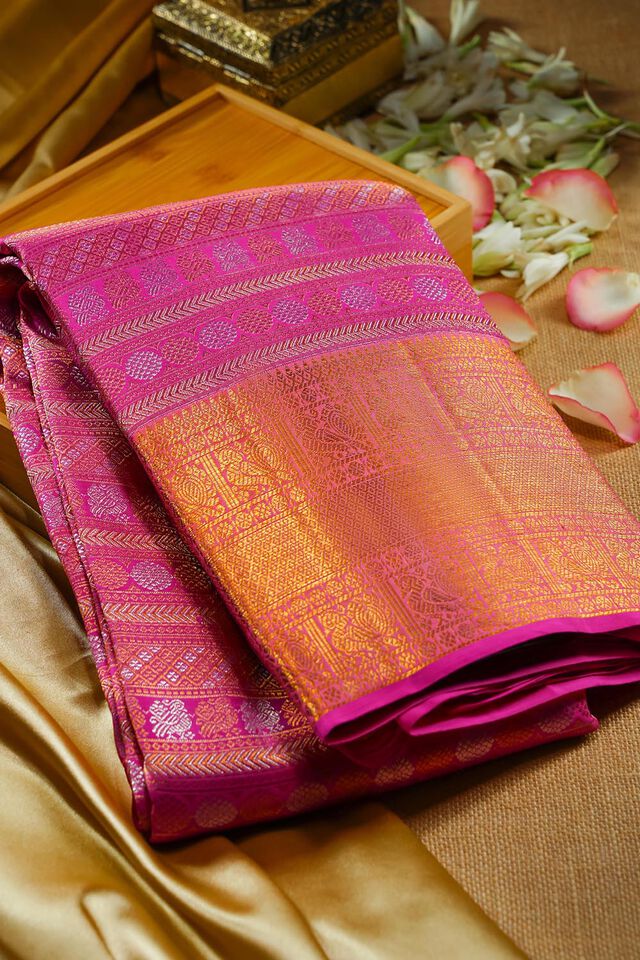 Pink Pure Silk Woven Kanjivaram Saree