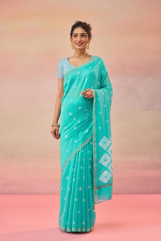 Light Blue Gujarat Pure Silk Cotton Tie & Dye Bandhni Saree thumbnail image number null