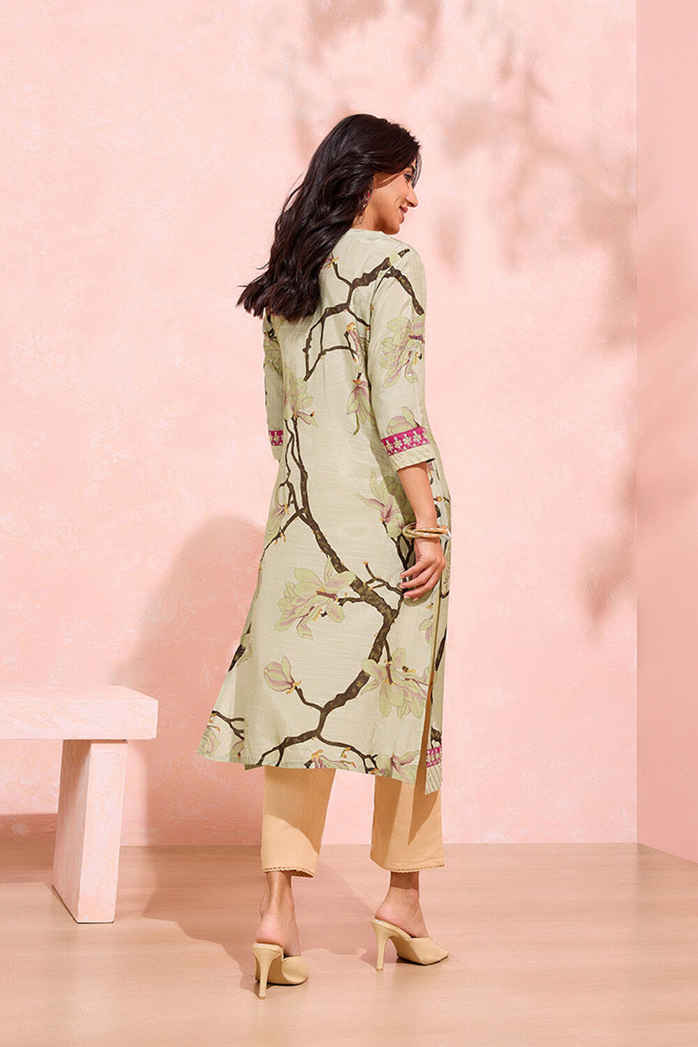 Beige Printed Viscose Kurta image number null