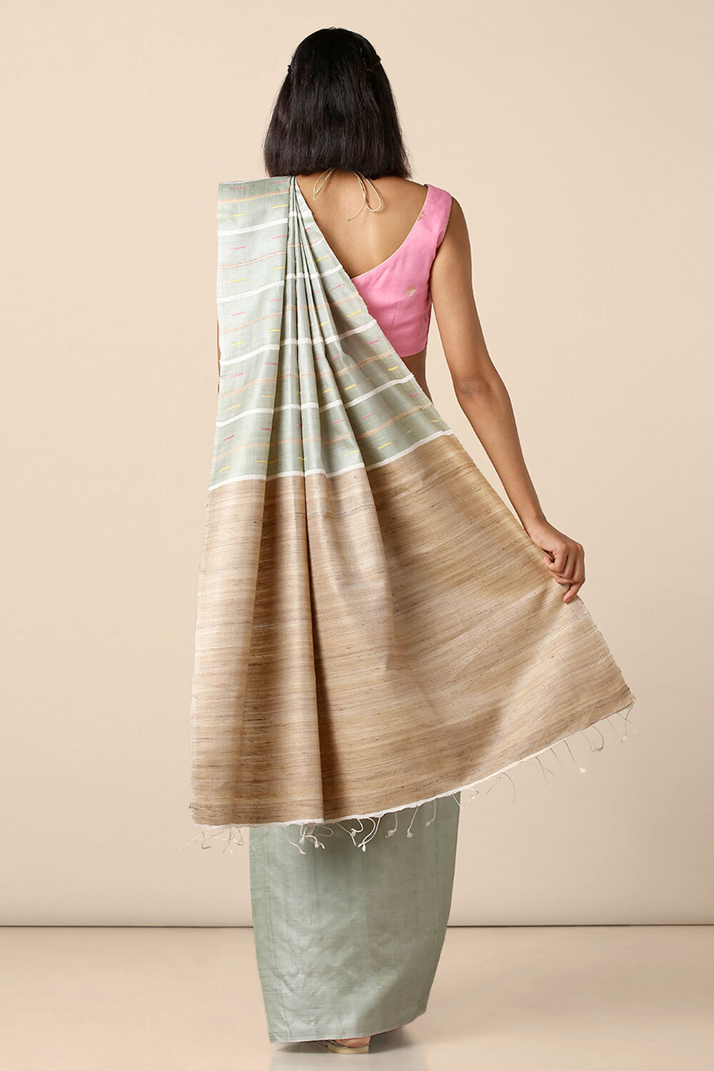 Green Pure Tussar Silk Woven Saree image number null