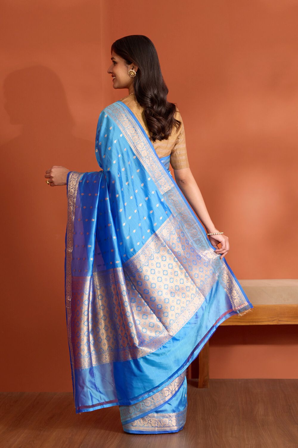 Blue Silk Viscose Banaras Cutwork Saree image number null