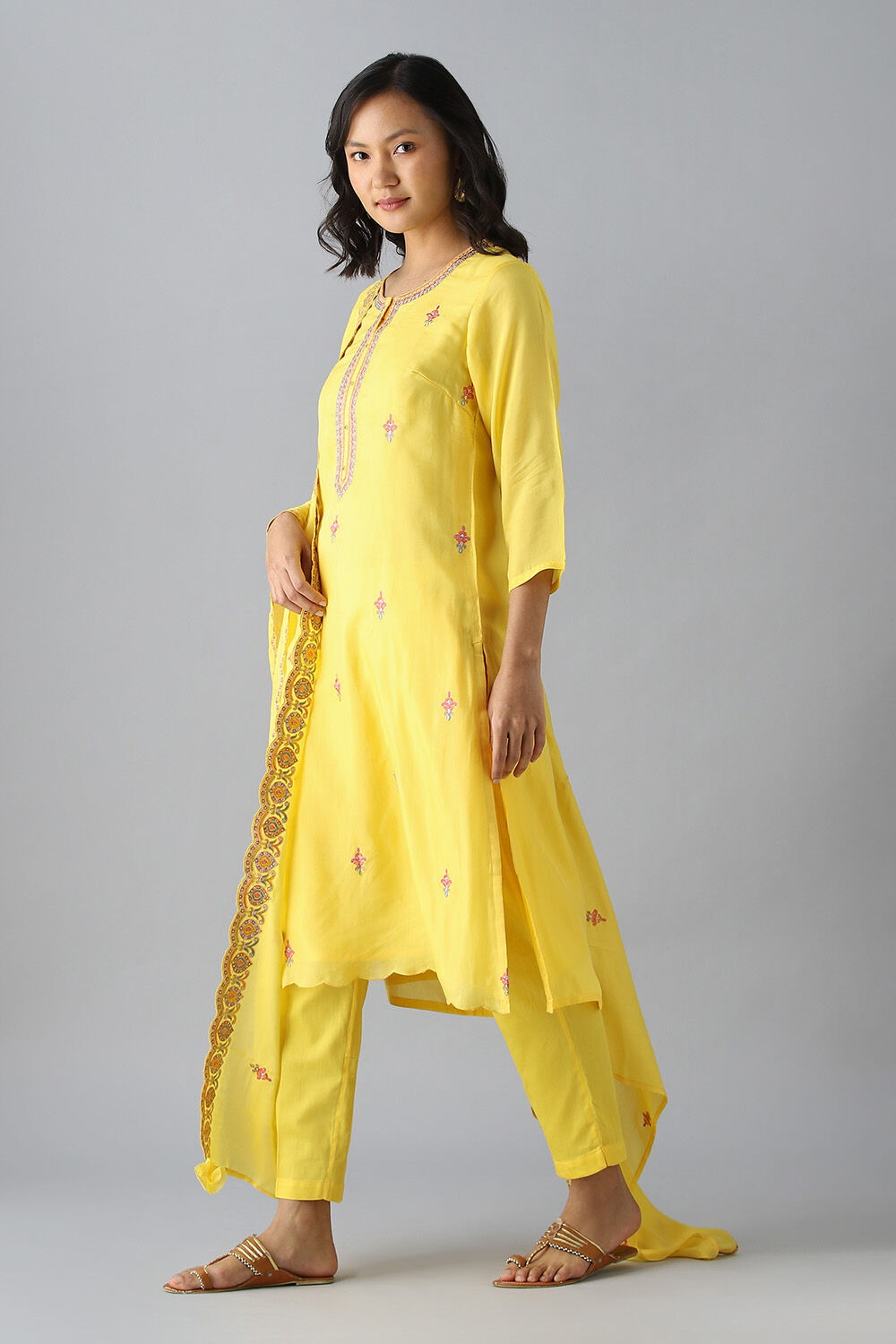 Dark Yellow Viscose Embroidered Kurta Set image number null