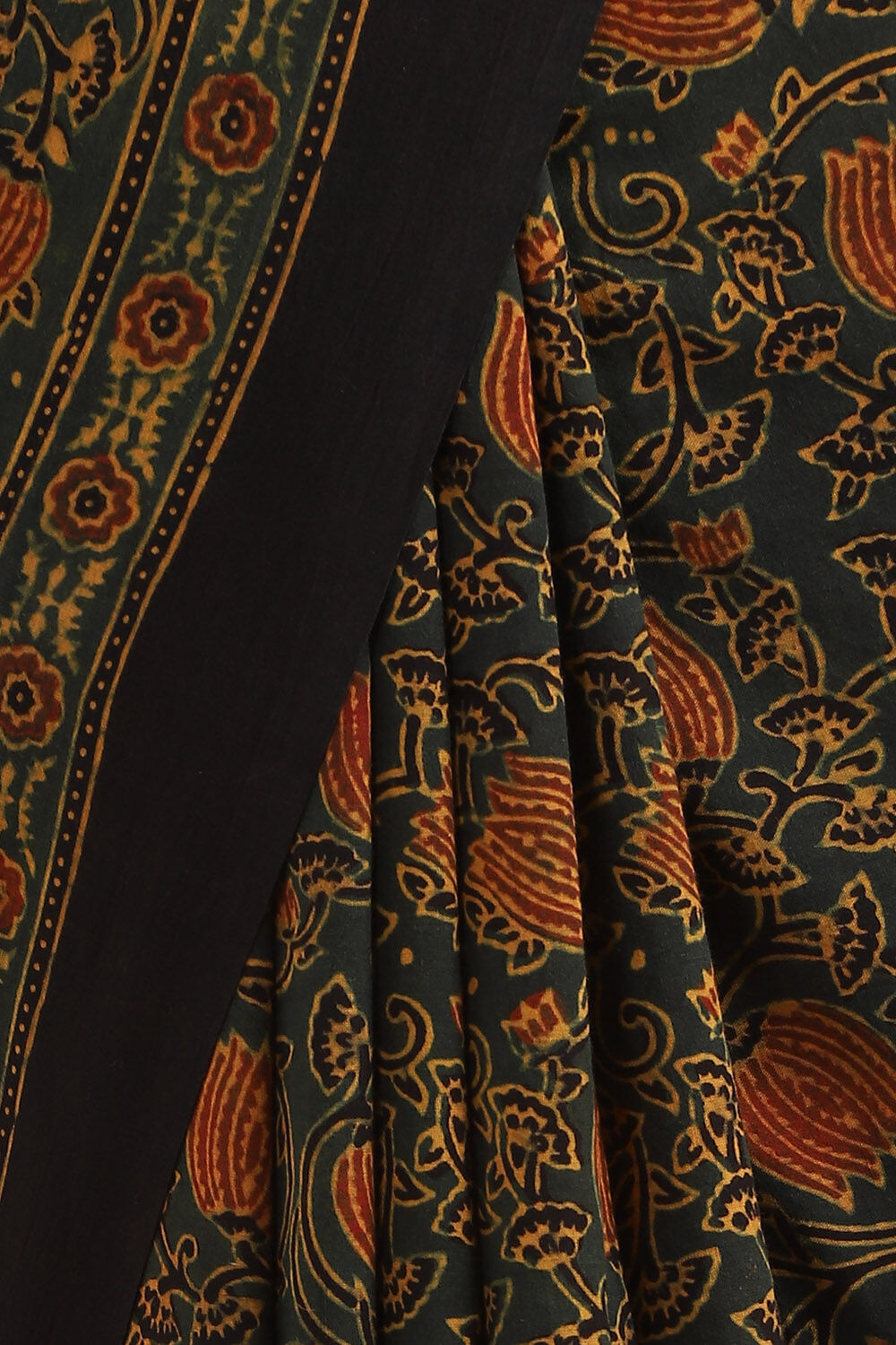 Green Pure Cotton Ajrakh Printed Saree image number null