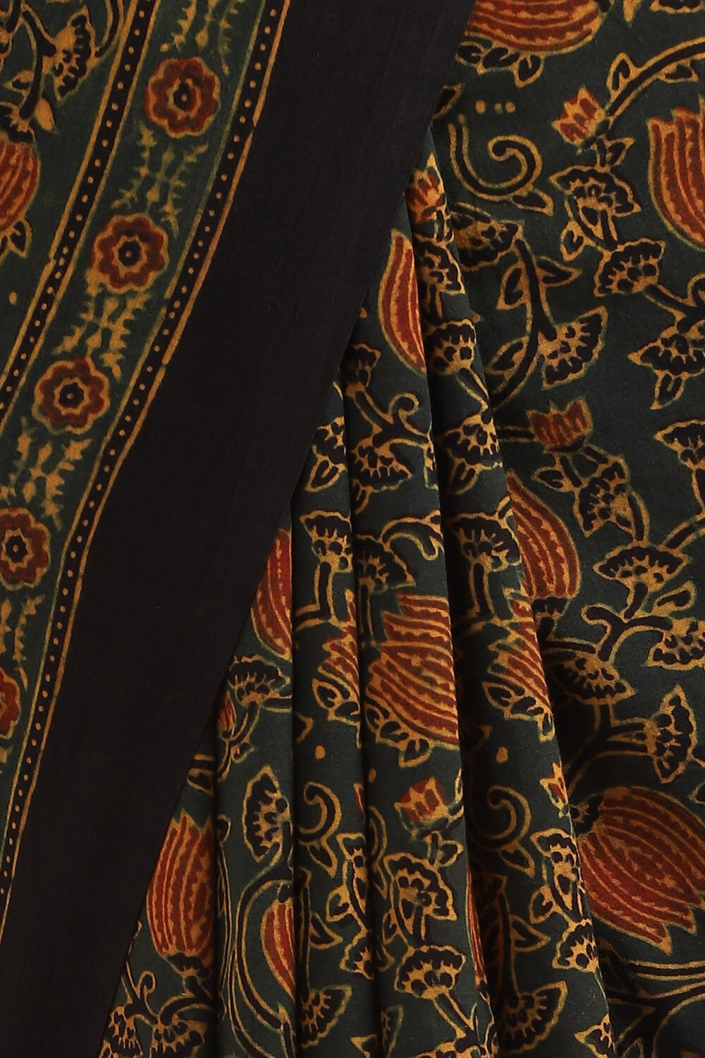 Green Pure Cotton Ajrakh Printed Saree image number null