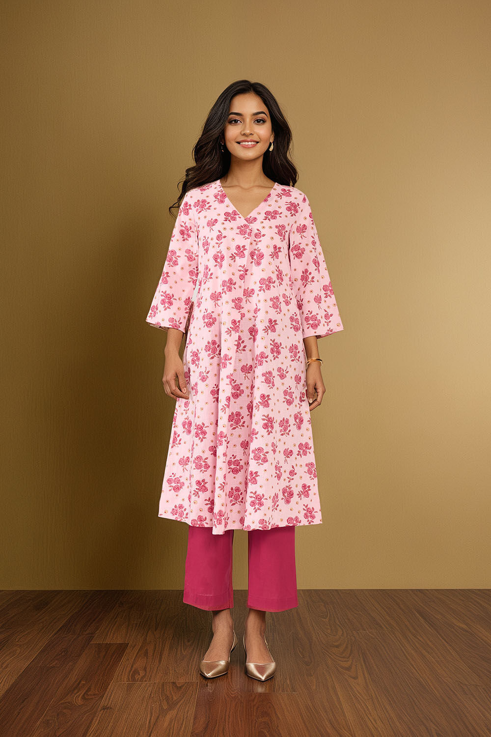 Light Pink Pure Cotton Screen Printed Kurta Set image number null