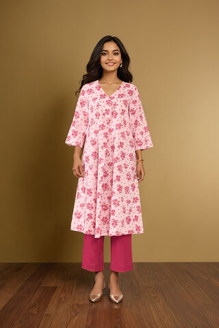 Light Pink Pure Cotton Screen Printed Kurta Set thumbnail image number null