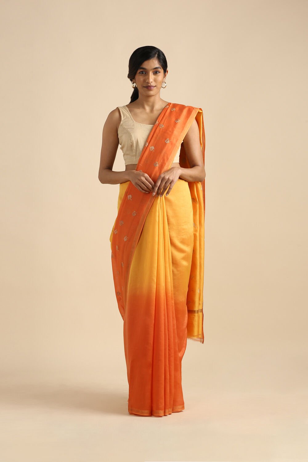 Yellow Pure Silk Cotton Embroidered Saree image number null