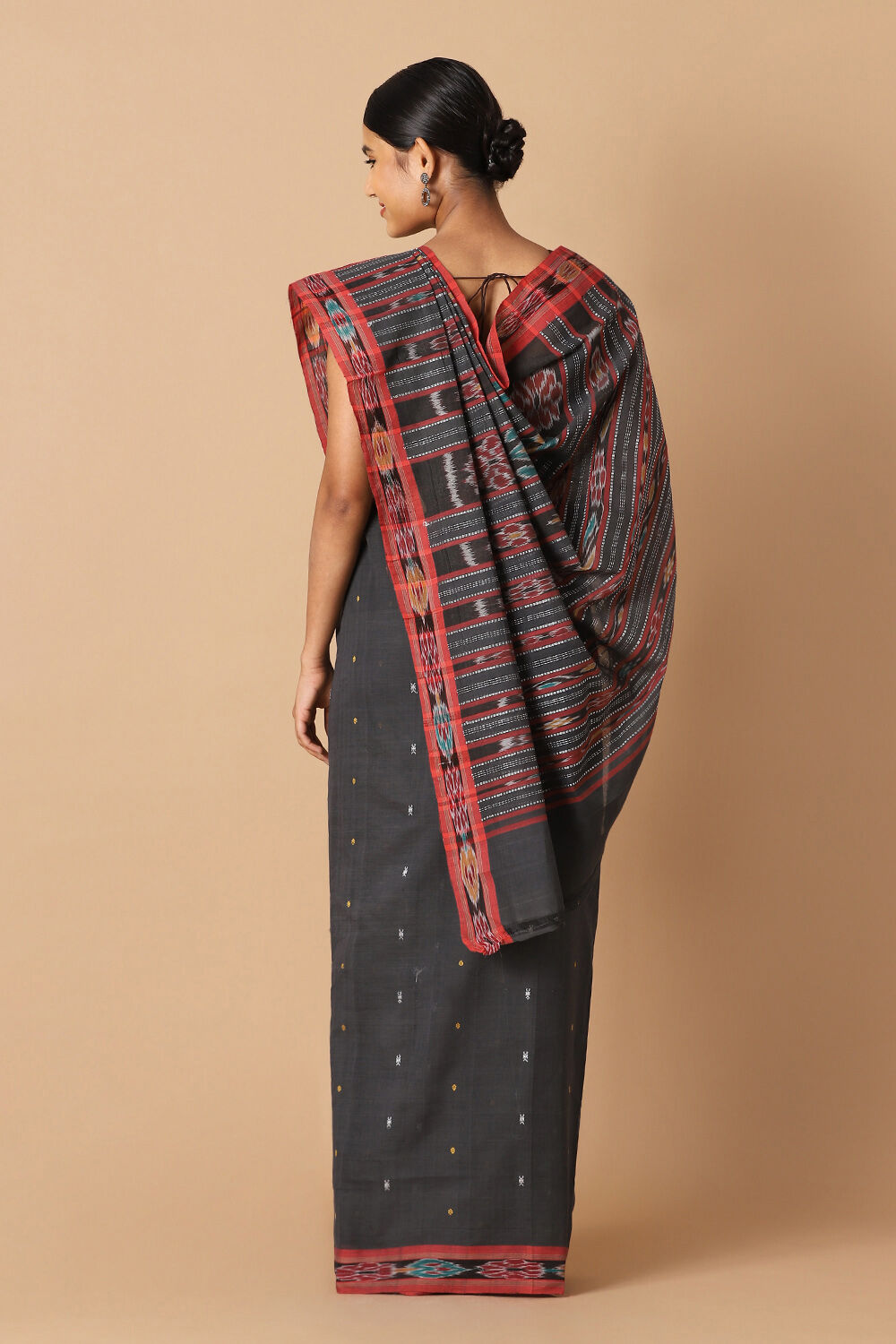 Black Pure Cotton Sambalpuri Ikat Saree image number null