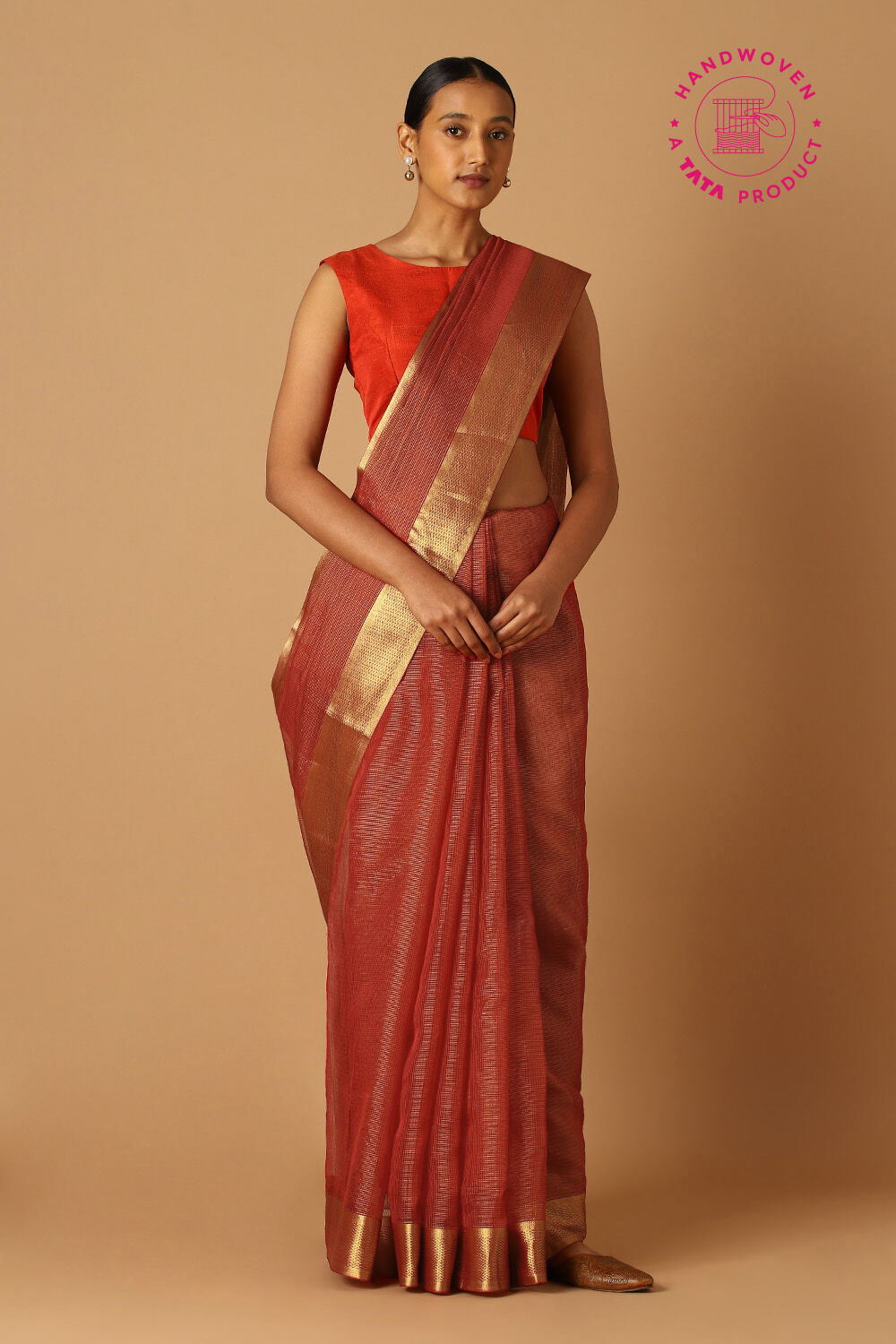 Dark Red Pure Silk Cotton Maheswari Saree image number null