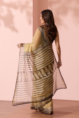 Yellow Rajasthan Bagru Block Printed Pure Cotton Kota Saree thumbnail image number null