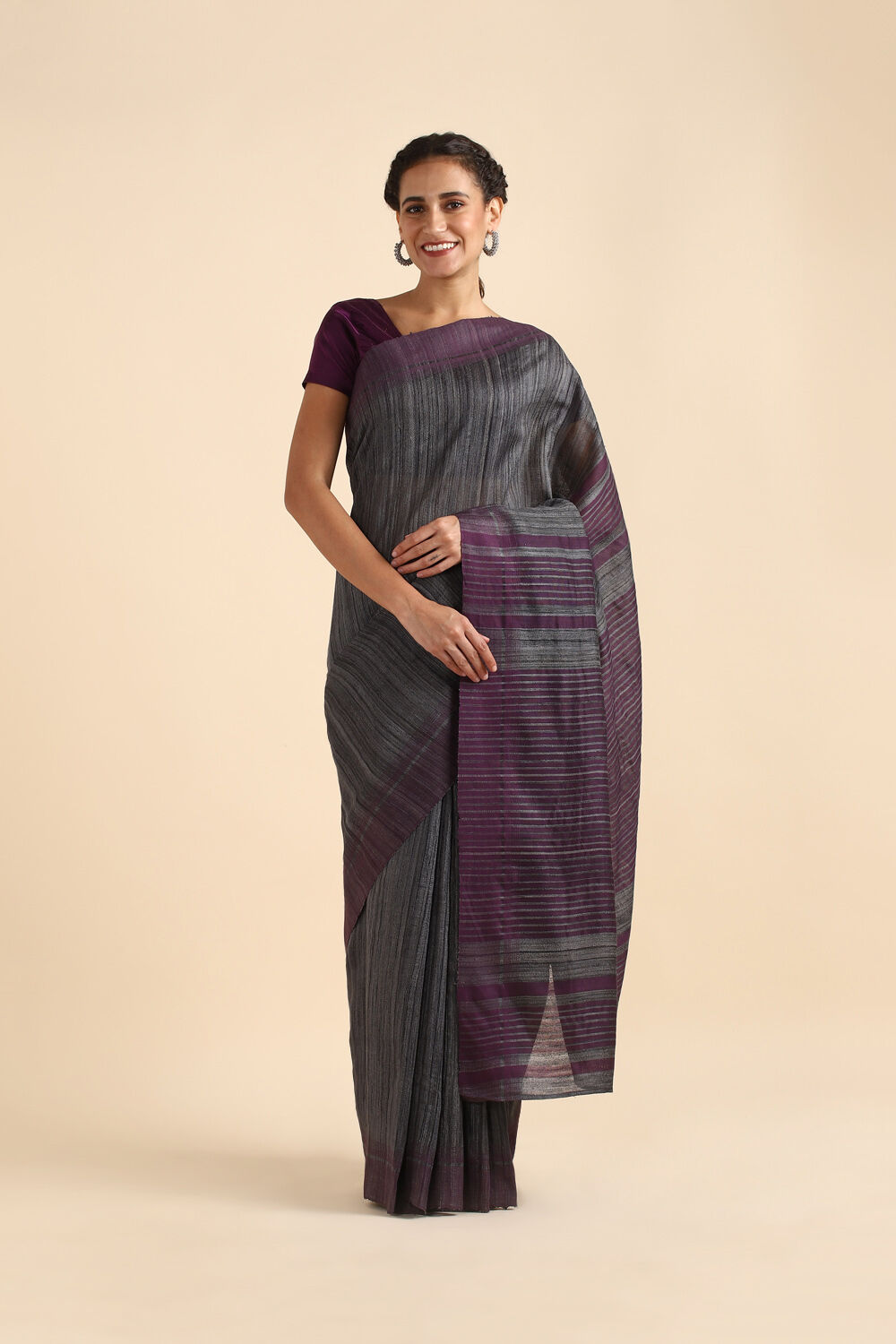 Grey Tussar Bhagalpuri Saree image number null