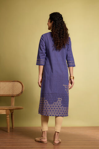 Blue Block Printed Pure Cotton Kurta thumbnail image number null