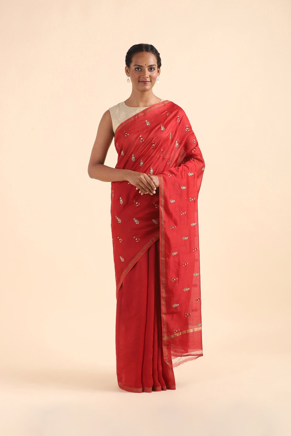 Dark Red Pure Silk Cotton Embroidered Saree image number null