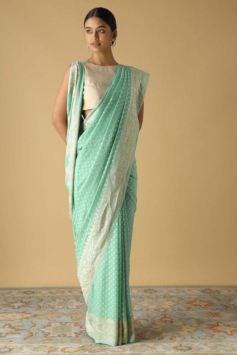 Light Blue Pure Georgette Banarasi Saree image number null