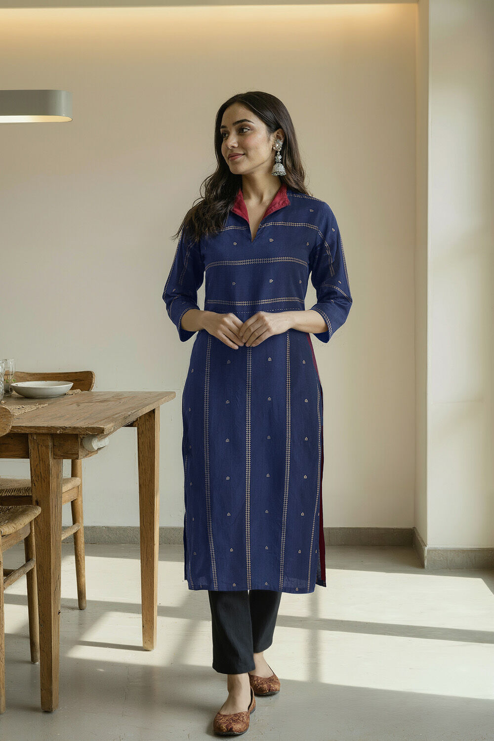 Dark Blue Pure Cotton Woven Kurta image number null