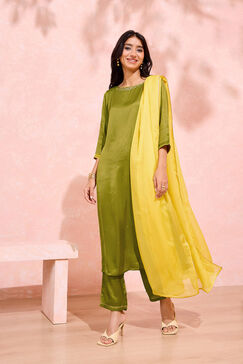 Green Viscose Embroidered Kurta Set