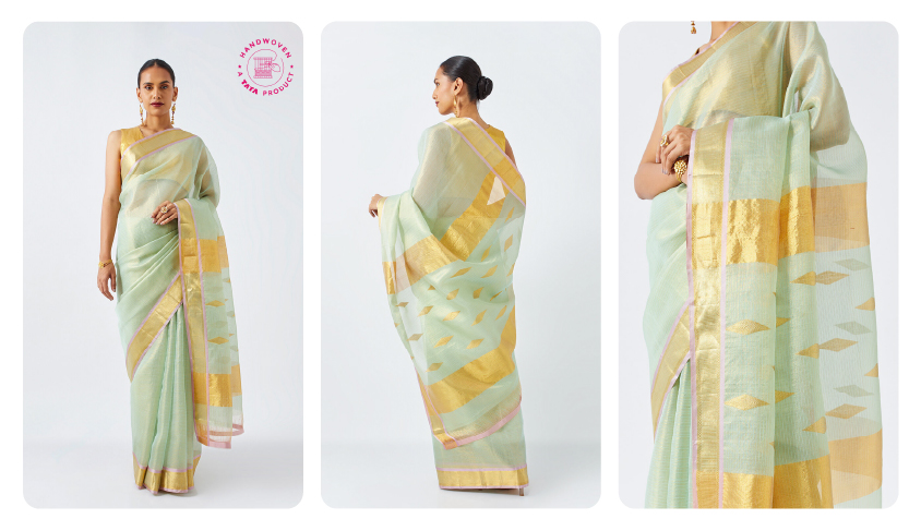 Light Blue Pure Organza Kanjivaram Saree