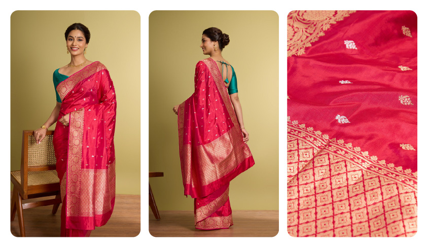 Pink Pure Silk Kadwa Banarasi Saree