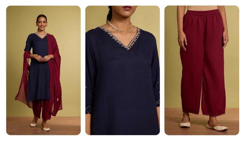 Viscose Cotton Linen Embroidered Kurta Set