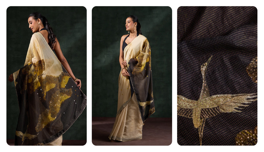 Beige Pure Silk Cotton Embroidered Saree