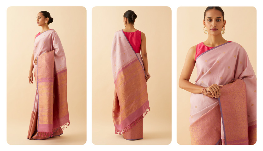 Light Pink Pure Silk Kanjivaram Saree 
