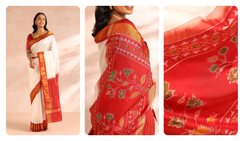 White Rajkot Silk Ikat Patola Saree