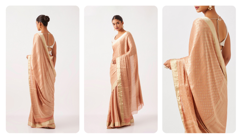 Light Orange Pure Georgette Woven Saree