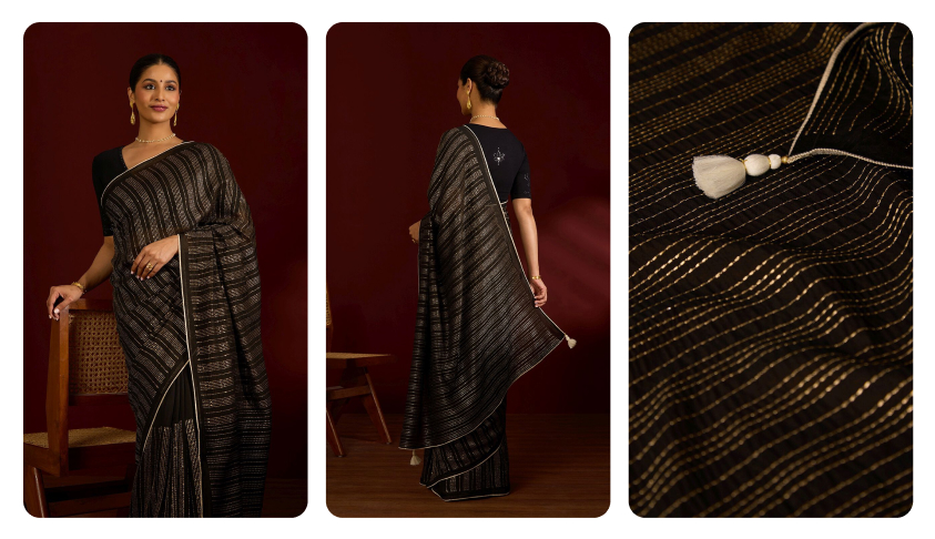 Modal black silk embroidered saree 