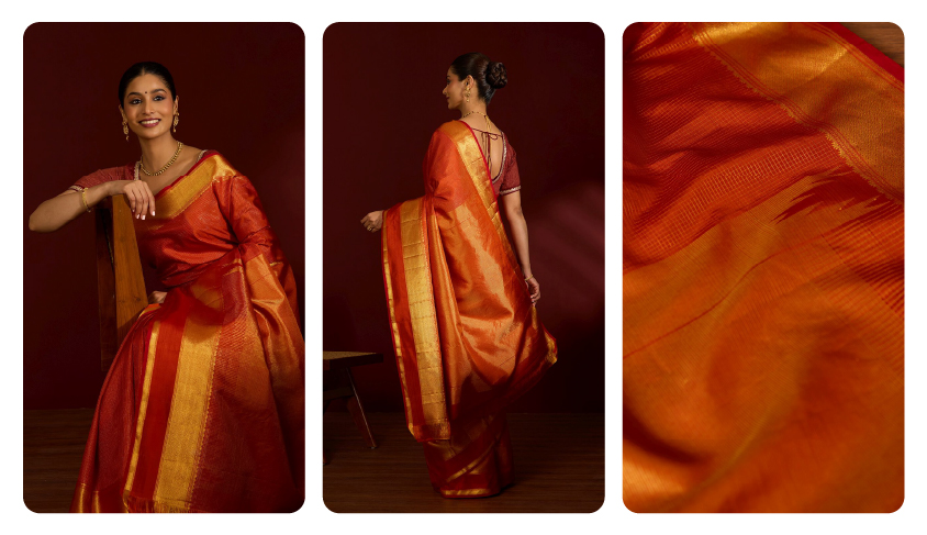 Opulent Orange Kanjivaram Silk Saree 