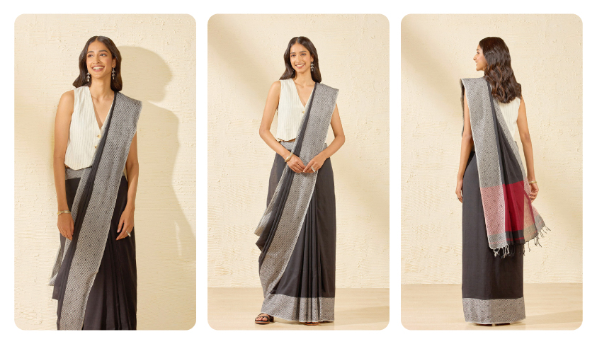 Black Woven Pure Cotton Bengal Saree
