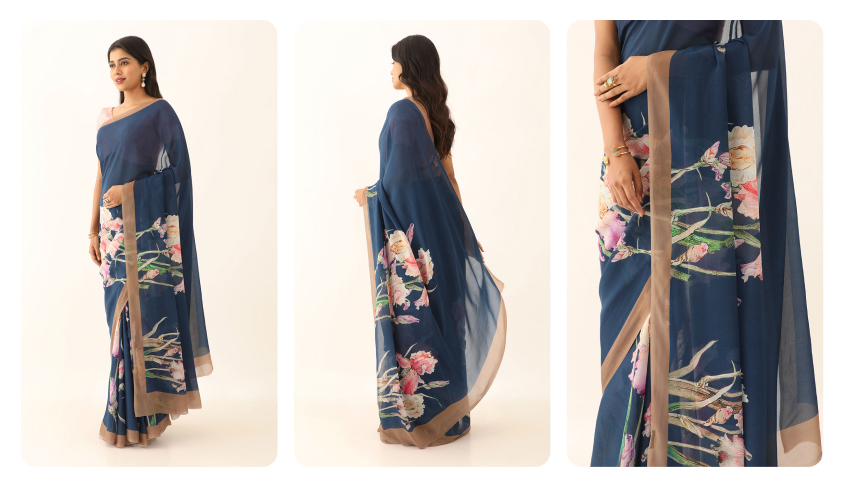Pure Cotton Printed Sanganeri Saree 