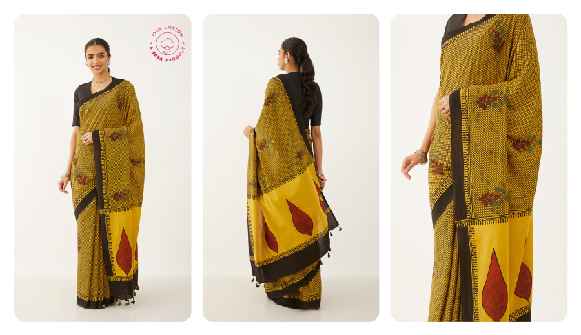 Cotton Ajrakh Block Printed Saree