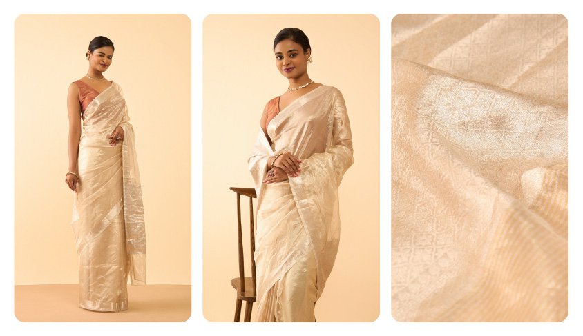 Off White Tissue Organza Banarasi Saree