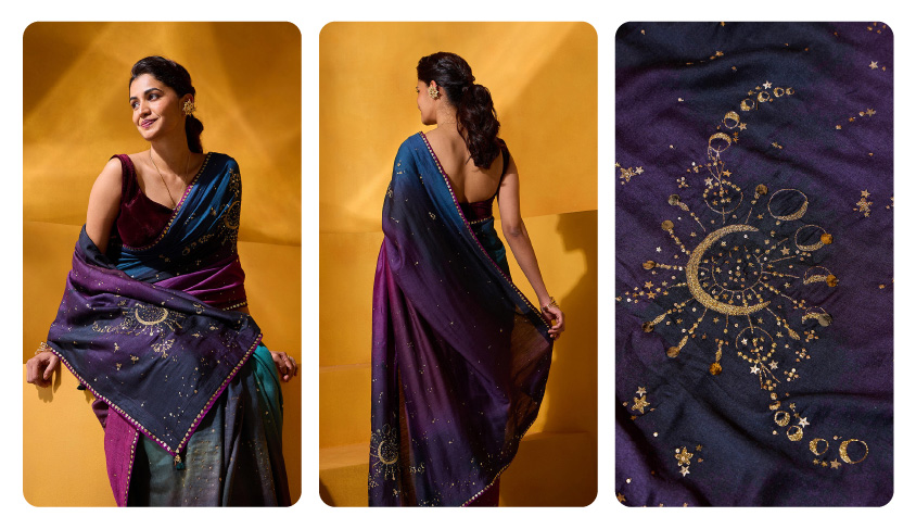 Multicoloured Pure Silk Embroidered Saree