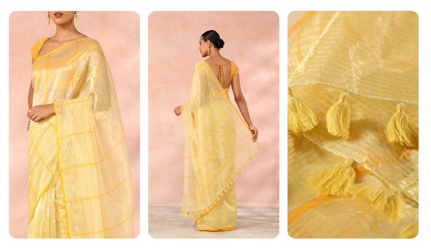 Yellow Pure Silk Cotton Embroidery Saree