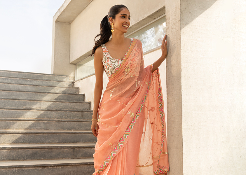 Beige Cream Rajasthani Sarees By Taneira