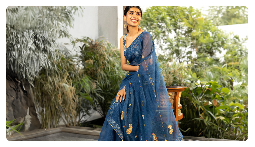How Indigo Block Print Sarees Became a Fashion Trend - Taneira