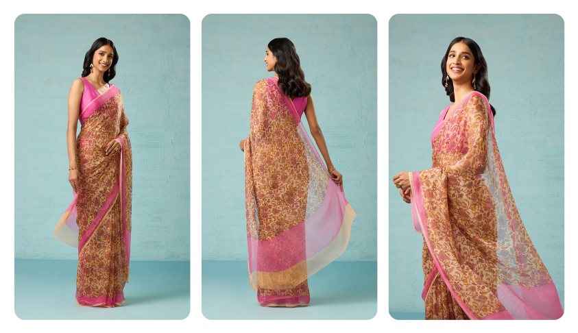 Blue Viscose Organza Digital Printed Saree
