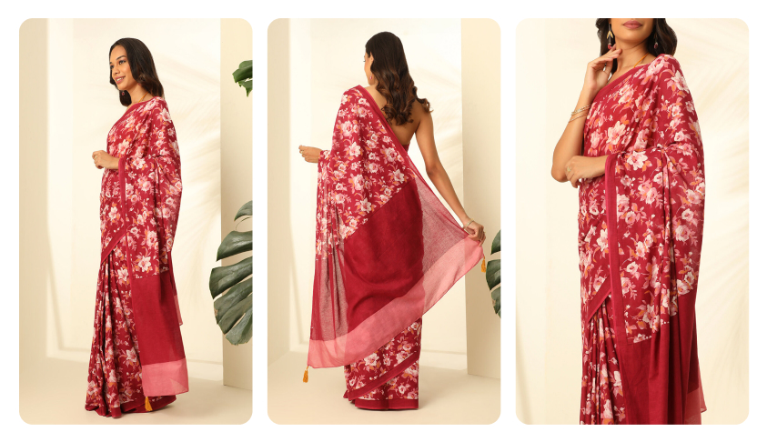 Yellow Screen Printed Chiffon Saree