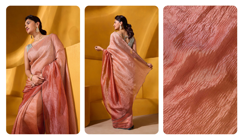 Sophisticated Hand-crushed Tissue Silk Saree