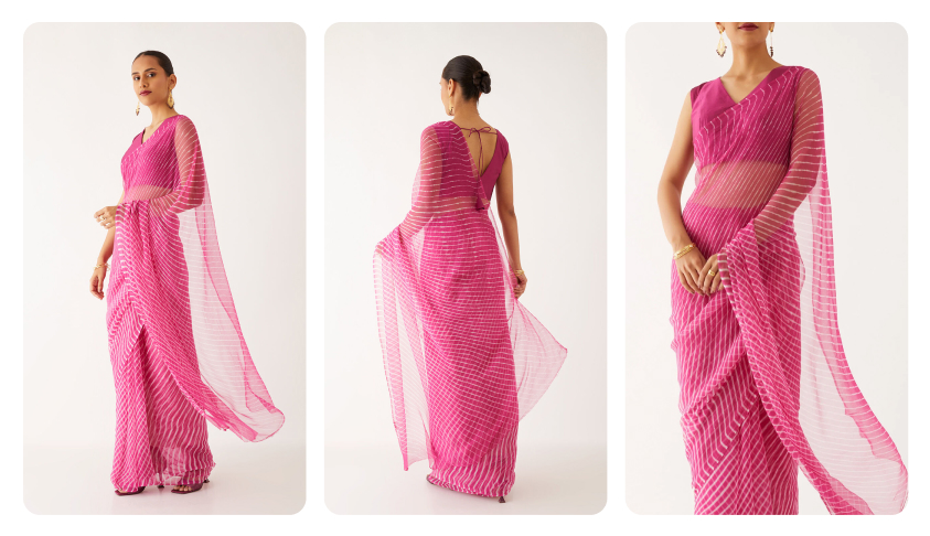 Pink Georgette Leheriya Saree