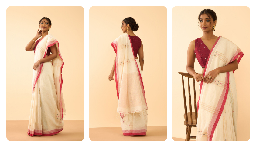 Off White Bengal Cotton Jamdani Saree: