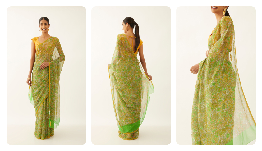 Light Green Viscose Chiffon Printed Saree