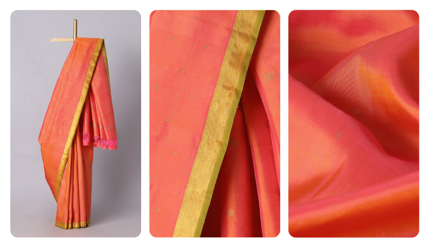 Dark Orange Pure Silk Kanjivaram Saree 