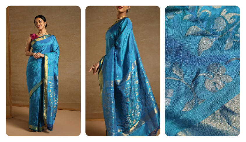 Blue Pure Silk Uppada Jamdani Saree