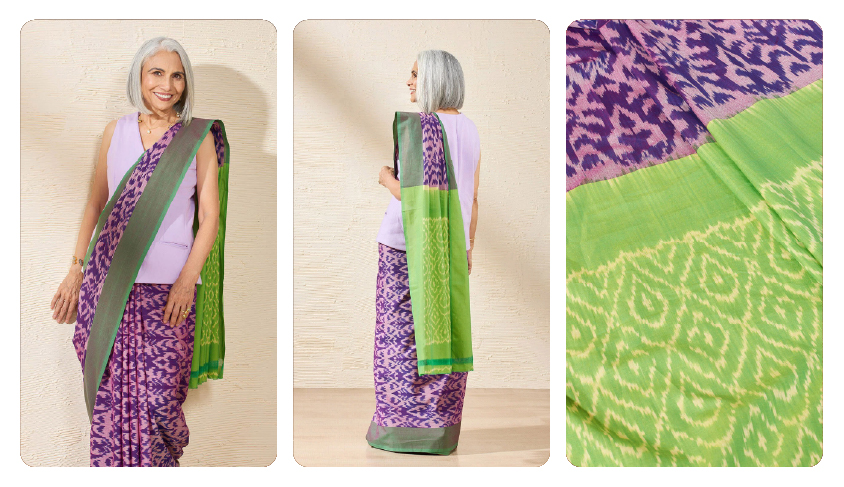 Violet Pochampalli Pure Cotton Ikat Saree