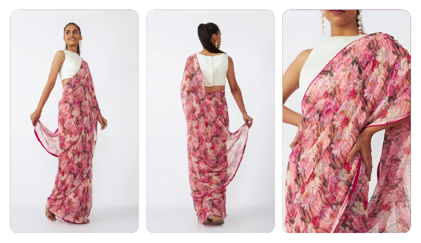 Pink Chiffon Digital Printed Saree
