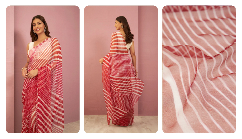 Red Silk Georgette Leheriya Saree